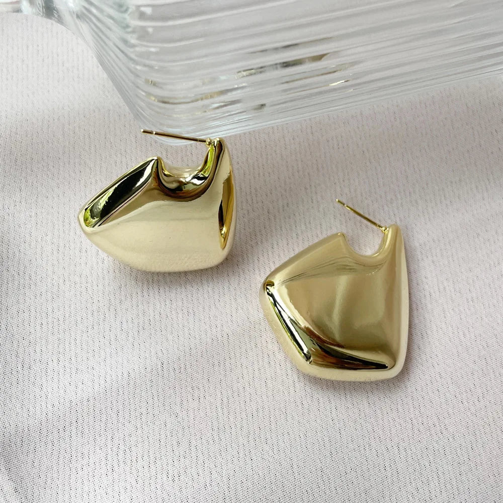 Vintage Metal Smooth Irregular Chunky Geometric Earrings for Women Ms European American Personality Minimalist Jewelry Gifts