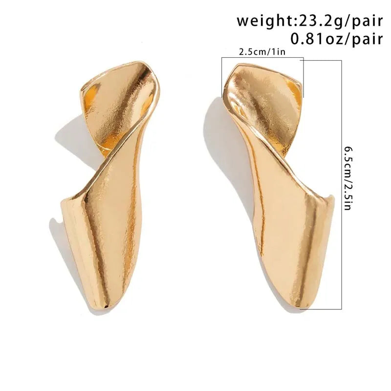 Vintage Metal Irregular Twisted Stud Earring for Women Trend Gold Color Geometric Piercing Earring Jewelry Accessories 2024 New