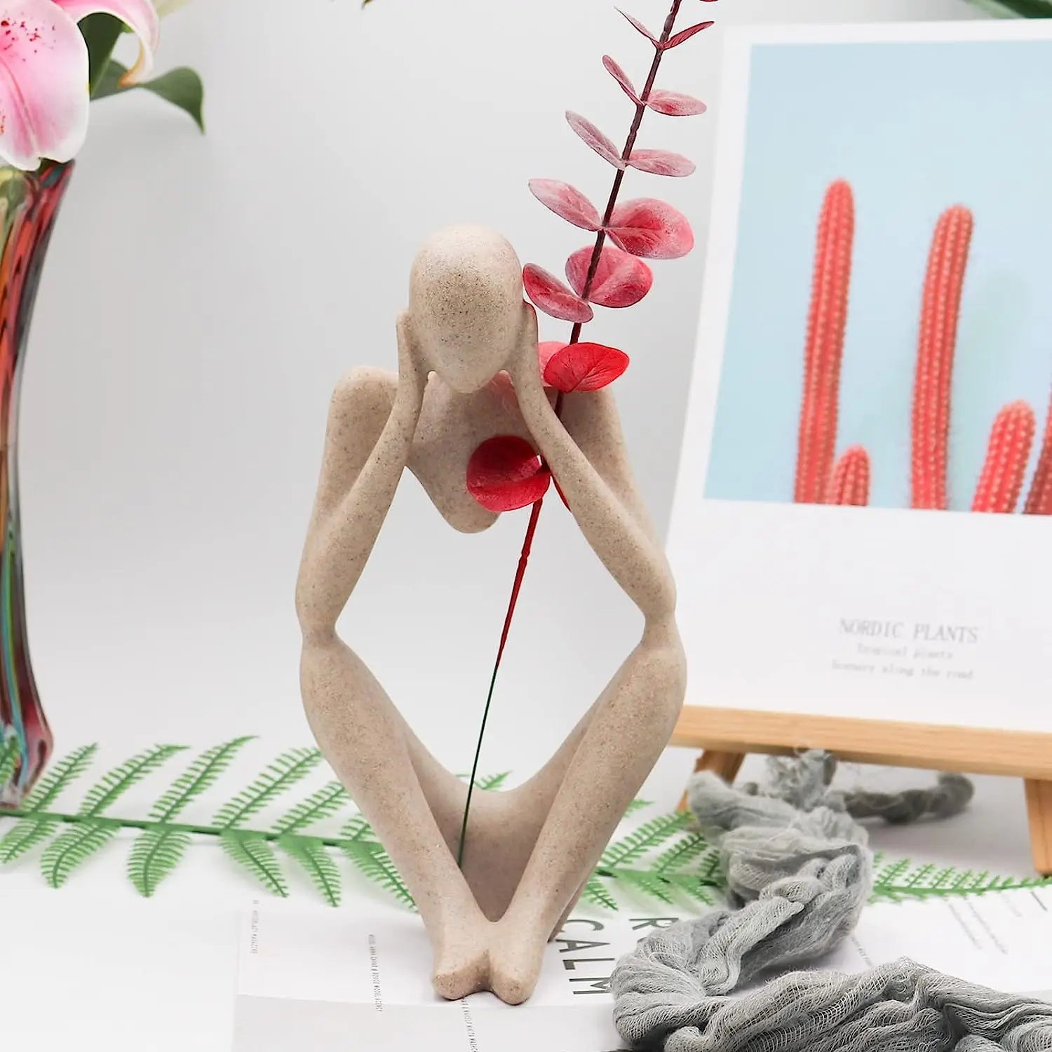 Modern Style Home Living Room Dining Table Decoration Thinker Sandstone Resin Statue Ornaments Housewarming Gift